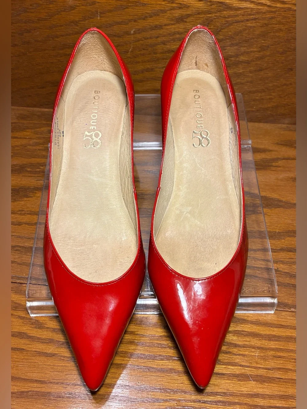 Boutique 58 Red Patent Leather Stacked Wedge Heels Made in Brazil Size 8